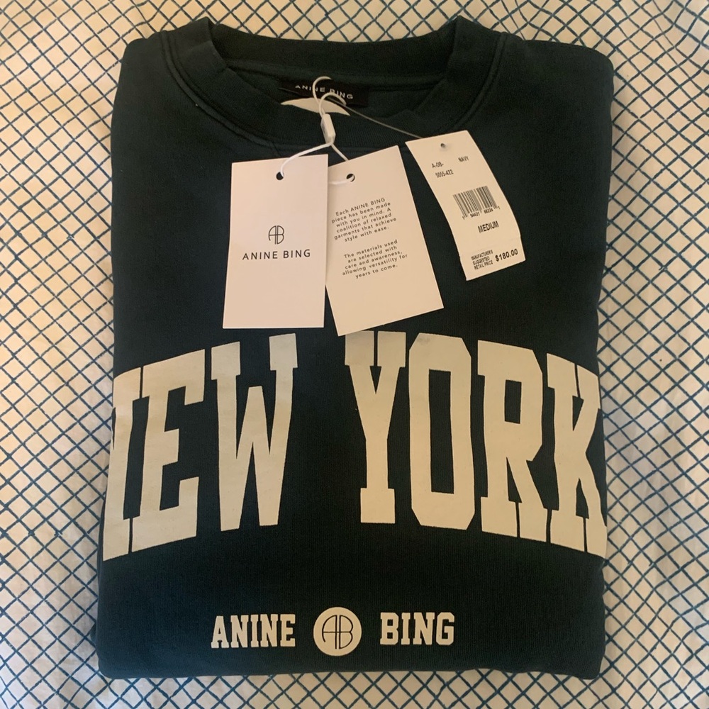 Anine Bing Ramona Crewneck Sweatshirt NEW YORK Exclusive Sz Medium Navy NEW RARE